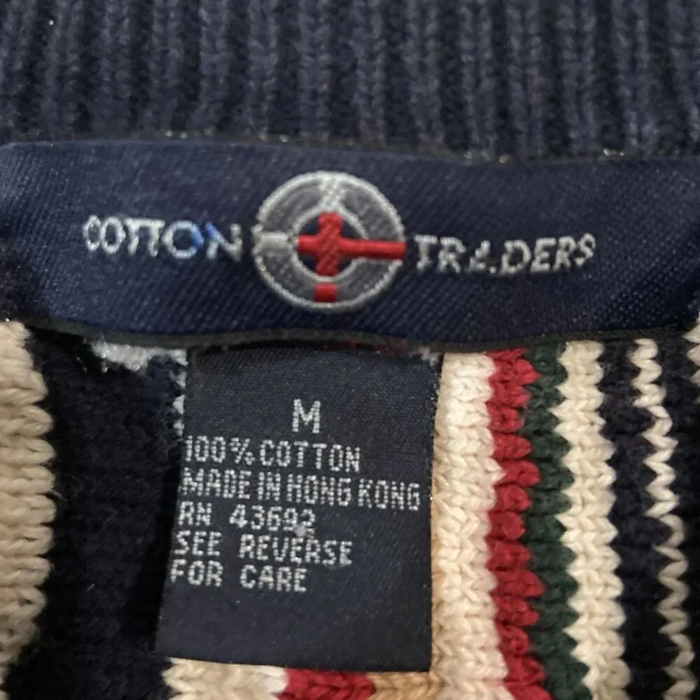 Vintage Cotton Traders 3D Knit Sweater Men's Medium Colorful Heavy Cotton 90s